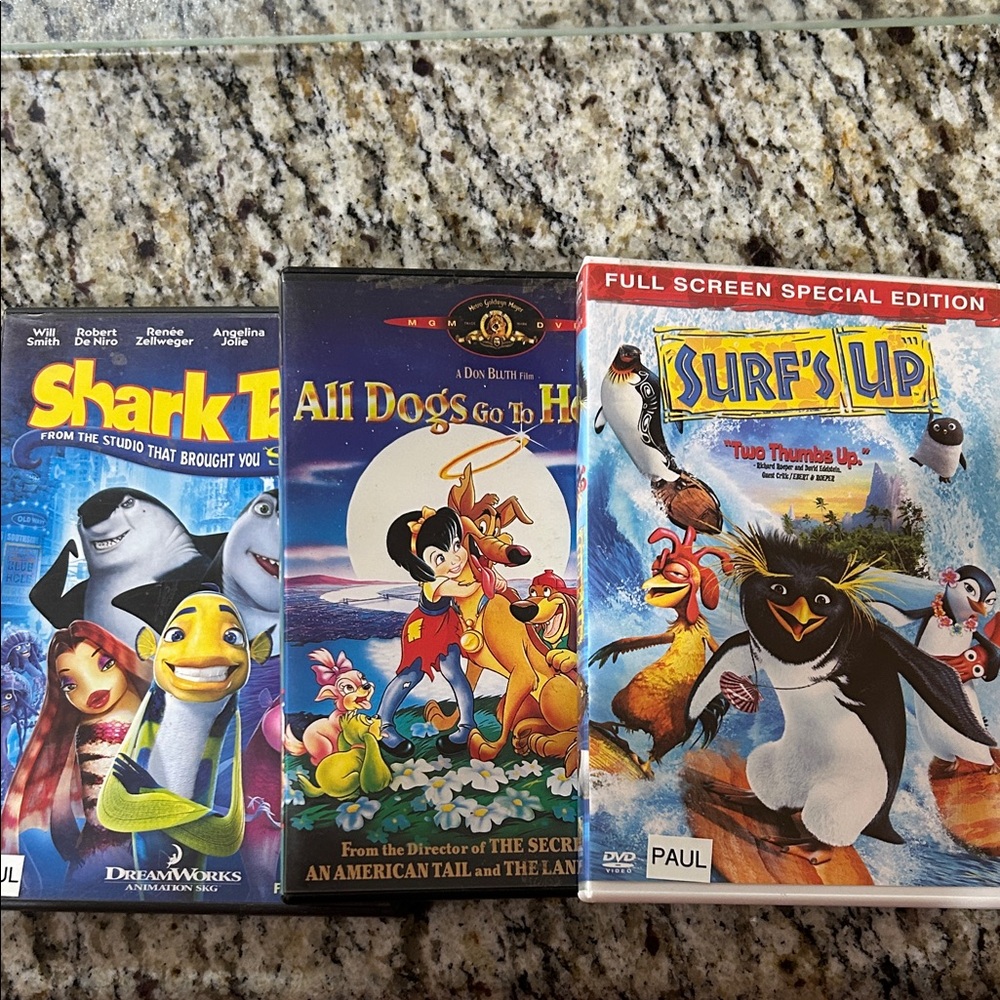 DreamWorks Animated DVD Set Shark Tales, Surf’s Up, All Dogs go to Heaven